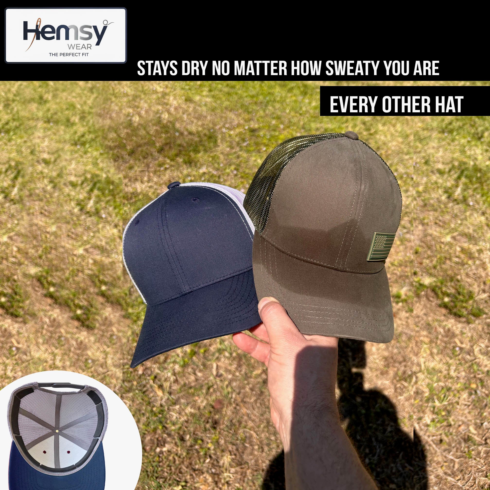 HemsyWear DRYCORE Sweat Barrier – Protect Your Hat from Sweat, Stains & Odor